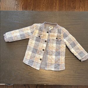 Plaid Kids Pea Coat - Gray and Tan